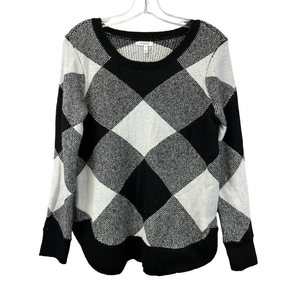 Maurices Women’s Round Neck Long Sleeve Sweater Black/White Round Hem M